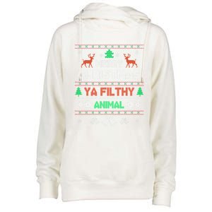 Funny Alone At Home Movies Merry Christmas You Filty Animal Gift Womens Funnel Neck Pullover Hood