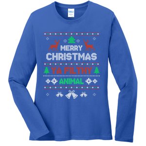 Funny Alone At Home Movies Merry Christmas You Filty Animal Gift Ladies Long Sleeve Shirt