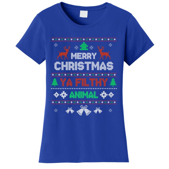 Funny Alone At Home Movies Merry Christmas You Filty Animal Gift Women's T-Shirt