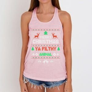 Funny Alone At Home Movies Merry Christmas You Filty Animal Gift Women's Knotted Racerback Tank