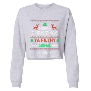 Funny Alone At Home Movies Merry Christmas You Filty Animal Gift Cropped Pullover Crew