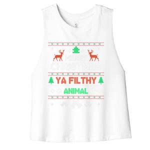 Funny Alone At Home Movies Merry Christmas You Filty Animal Gift Women's Racerback Cropped Tank