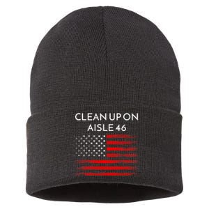 Funny Anti Biden Clean Up On Aisle 46 Impeach Biden Pro Trump 2024 Sustainable Knit Beanie