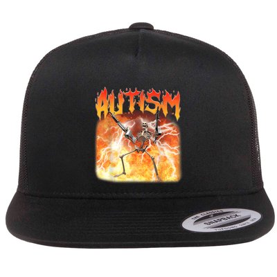 Funny Autism Burning Skeleton Meme Autistic Sarcasm Flat Bill Trucker Hat