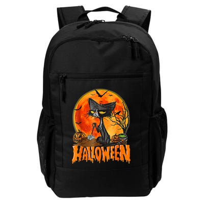 Funny Angry Black Cat Pumpkin Candy Spooky Season Halloween Backpack