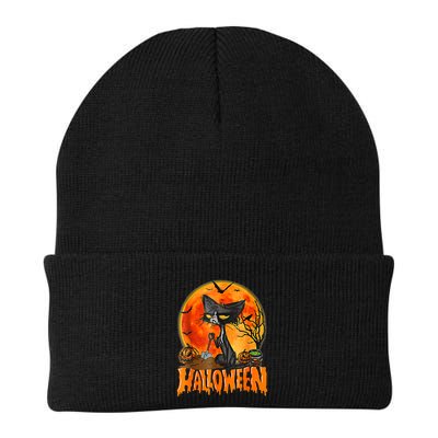 Funny Angry Black Cat Pumpkin Candy Spooky Season Halloween Beanie