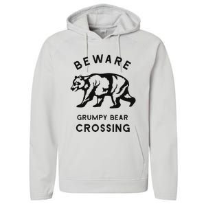 Funny Attitude Beware Grumpy Bear Crossing Dad Gift Performance Fleece Hoodie