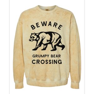 Funny Attitude Beware Grumpy Bear Crossing Dad Gift Colorblast Crewneck Sweatshirt