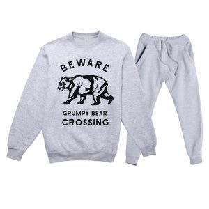 Funny Attitude Beware Grumpy Bear Crossing Dad Gift Premium Crewneck Sweatsuit Set