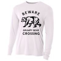 Funny Attitude Beware Grumpy Bear Crossing Dad Gift Cooling Performance Long Sleeve Crew