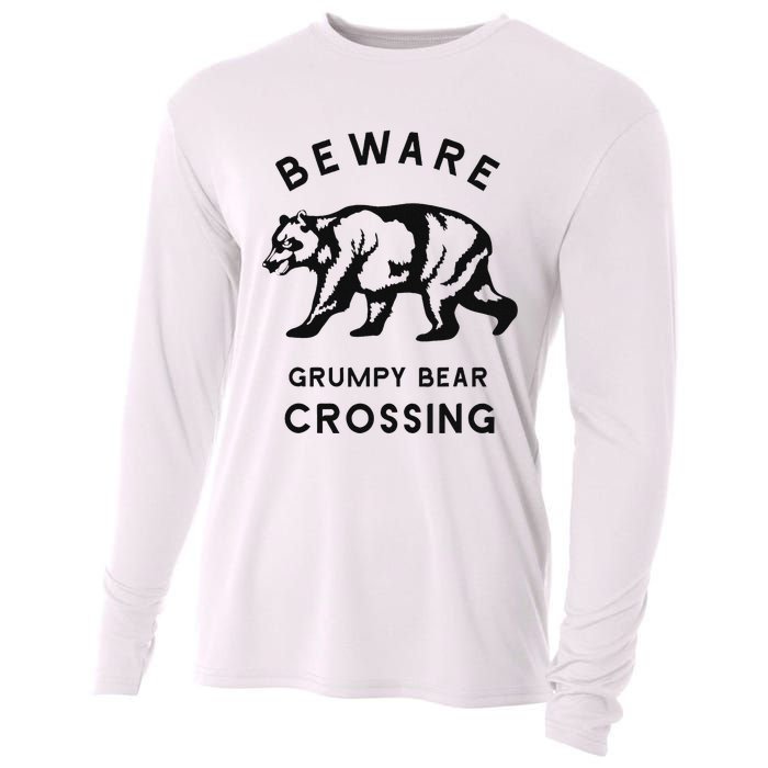 Funny Attitude Beware Grumpy Bear Crossing Dad Gift Cooling Performance Long Sleeve Crew