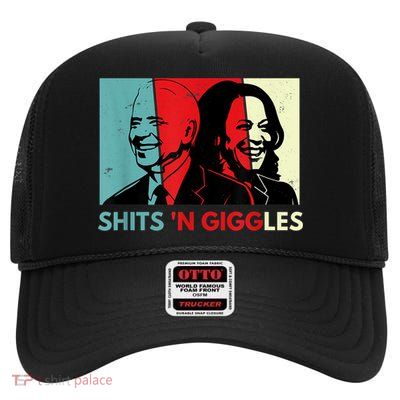 Funny Anti Biden Harris Shits 'N Giggles Political Gift High Crown Mesh Back Trucker Hat