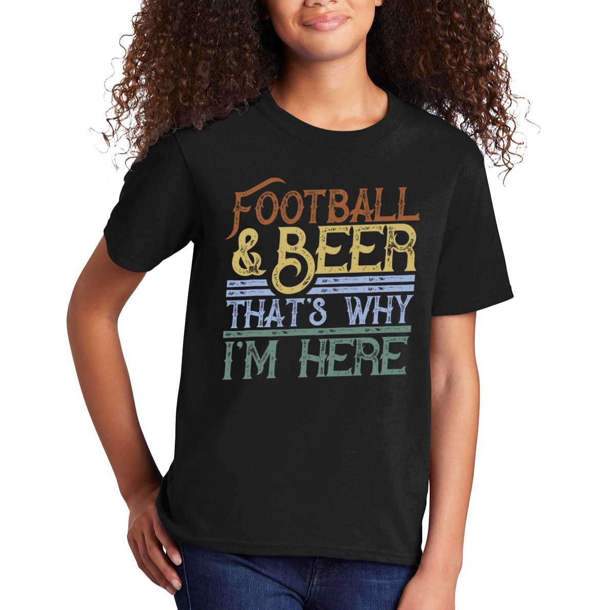 Football And Beer That's Why I'm Here Gift, Game Day Gift Kids T-Shirt