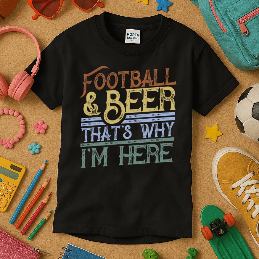 Football And Beer That's Why I'm Here Gift, Game Day Gift Kids T-Shirt