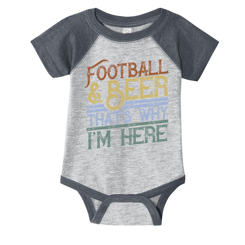 Football And Beer That's Why I'm Here Gift, Game Day Gift Infant Baby Jersey Bodysuit