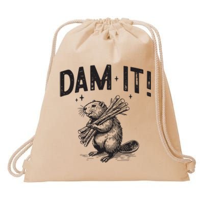 Funny Animal Beaver Dam It Drawstring Bag