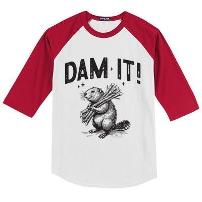 Funny Animal Beaver Dam It Kids Colorblock Raglan Jersey