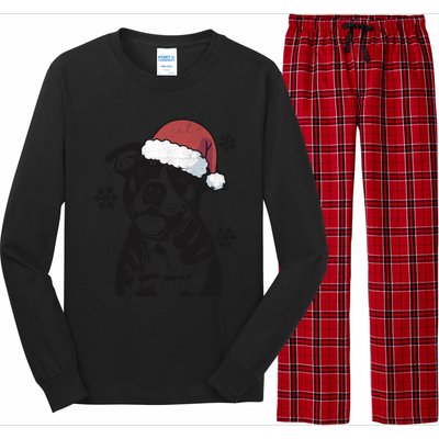 Funny American Bulldog Christmas Santa Hat Xmas Mom Dad Great Gift Long Sleeve Pajama Set