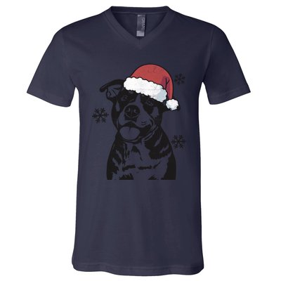 Funny American Bulldog Christmas Santa Hat Xmas Mom Dad Great Gift V-Neck T-Shirt