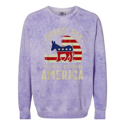 Funny Anti Biden Donkey Pox The Disease Destroying America Colorblast Crewneck Sweatshirt