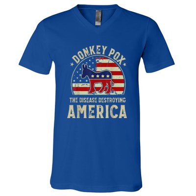 Funny Anti Biden Donkey Pox The Disease Destroying America V-Neck T-Shirt