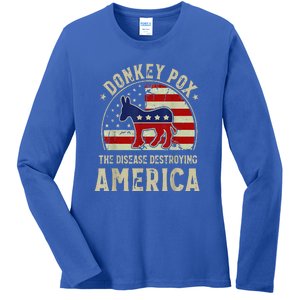 Funny Anti Biden Donkey Pox The Disease Destroying America Ladies Long Sleeve Shirt