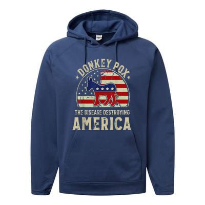 Funny Anti Biden Donkey Pox The Disease Destroying America Performance Fleece Hoodie