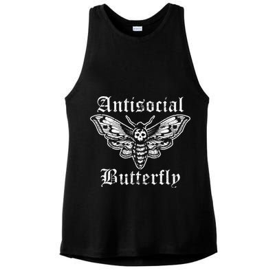 Funny Antisocial Butterfly Introvert Distressed Design Ladies PosiCharge Tri-Blend Wicking Tank