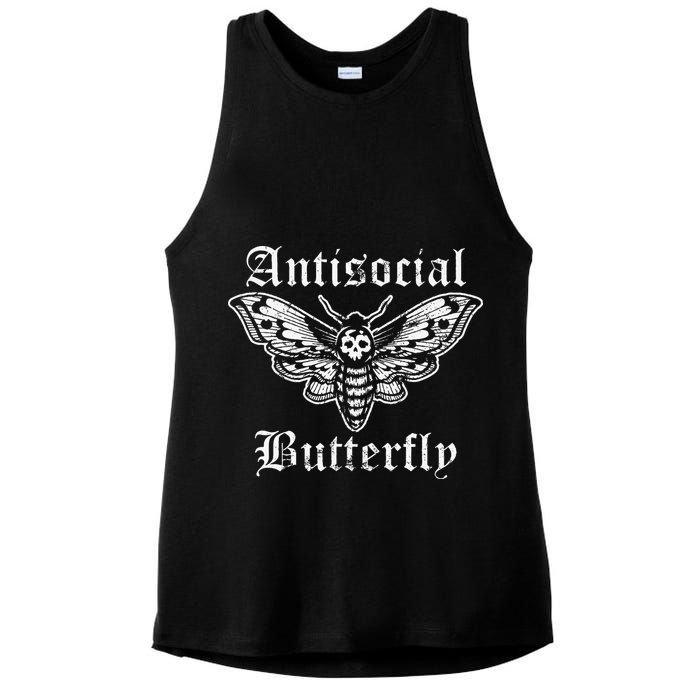 Funny Antisocial Butterfly Introvert Distressed Design Ladies PosiCharge Tri-Blend Wicking Tank
