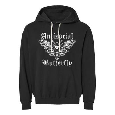 Funny Antisocial Butterfly Introvert Distressed Design Garment-Dyed Fleece Hoodie