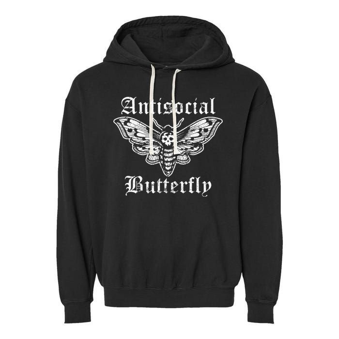 Funny Antisocial Butterfly Introvert Distressed Design Garment-Dyed Fleece Hoodie