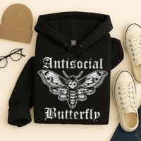 Funny Antisocial Butterfly Introvert Distressed Design Hoodie