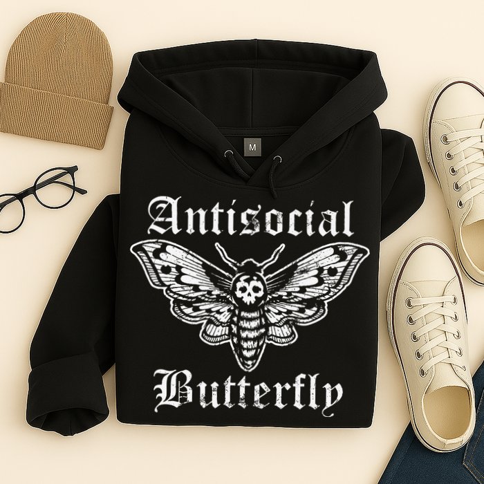 Funny Antisocial Butterfly Introvert Distressed Design Hoodie