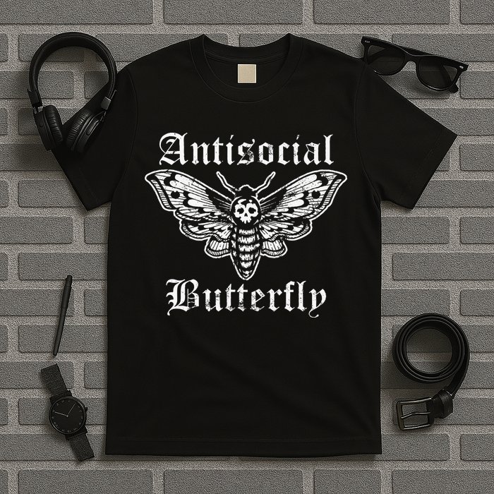 Funny Antisocial Butterfly Introvert Distressed Design T-Shirt