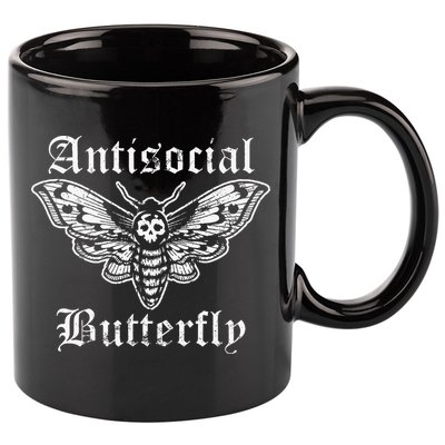 Funny Antisocial Butterfly Introvert Distressed Design 11oz C Handle Ceramic Mug