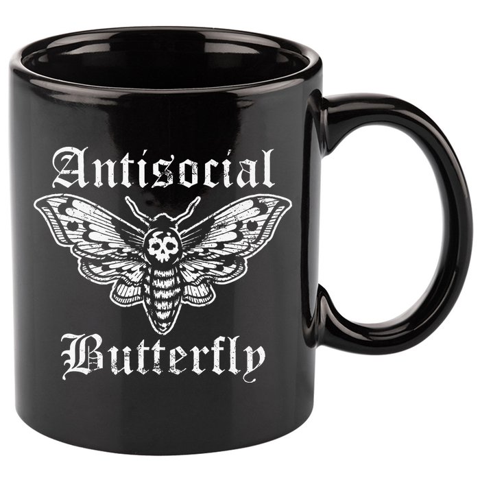 Funny Antisocial Butterfly Introvert Distressed Design 11oz C Handle Ceramic Mug
