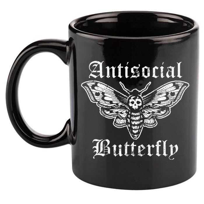 Funny Antisocial Butterfly Introvert Distressed Design 11oz C Handle Ceramic Mug