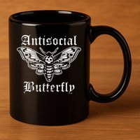 Funny Antisocial Butterfly Introvert Distressed Design 11oz C Handle Ceramic Mug
