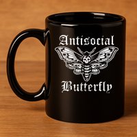 Funny Antisocial Butterfly Introvert Distressed Design 11oz C Handle Ceramic Mug