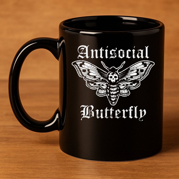 Funny Antisocial Butterfly Introvert Distressed Design 11oz C Handle Ceramic Mug