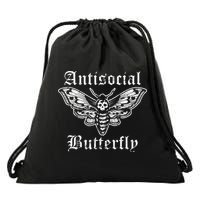 Funny Antisocial Butterfly Introvert Distressed Design Drawstring Bag