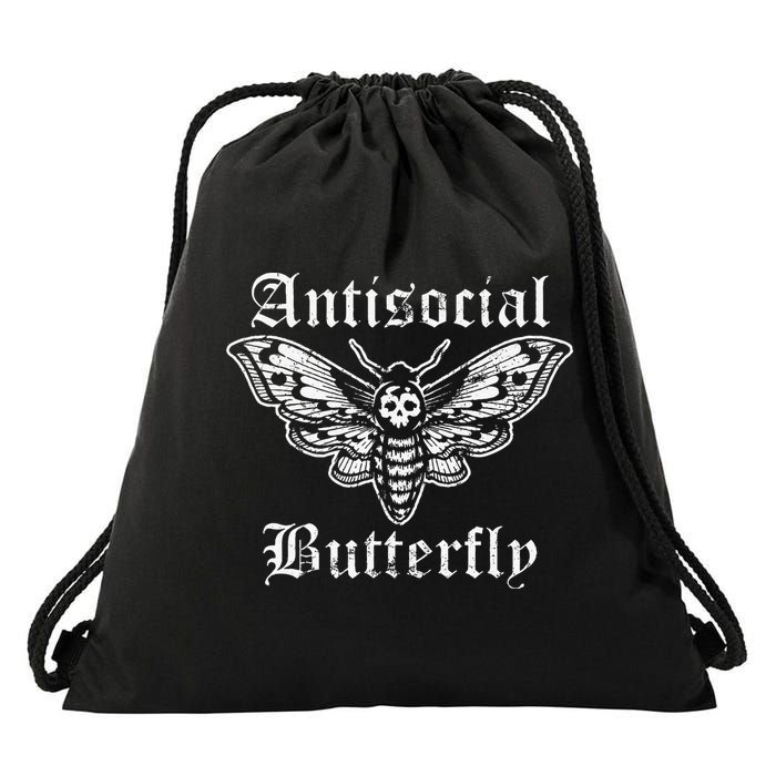 Funny Antisocial Butterfly Introvert Distressed Design Drawstring Bag