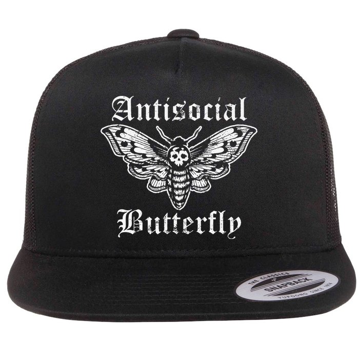 Funny Antisocial Butterfly Introvert Distressed Design Flatbill Hat