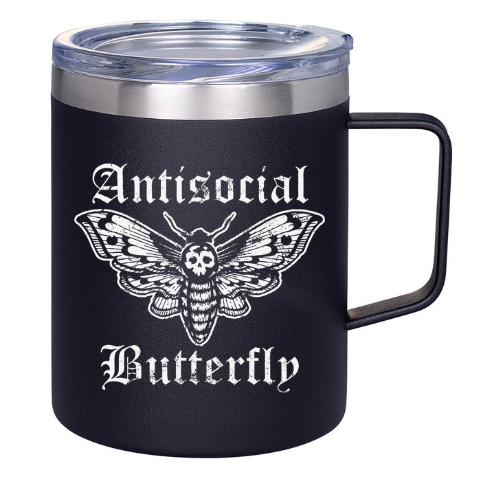 Funny Antisocial Butterfly Introvert Distressed Design 12oz Stainless Steel Coffee Mug
