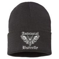 Funny Antisocial Butterfly Introvert Distressed Design Sustainable Knit Beanie