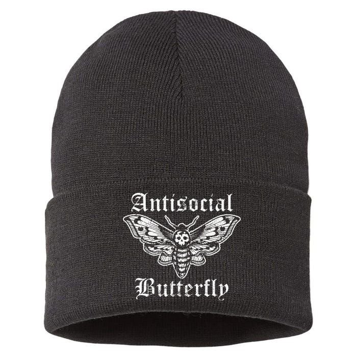 Funny Antisocial Butterfly Introvert Distressed Design Sustainable Knit Beanie