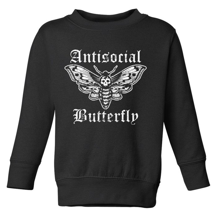 Funny Antisocial Butterfly Introvert Distressed Design Toddler Sweatshirt