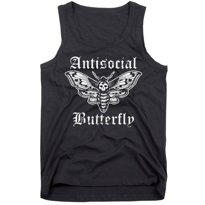 Funny Antisocial Butterfly Introvert Distressed Design Tank Top
