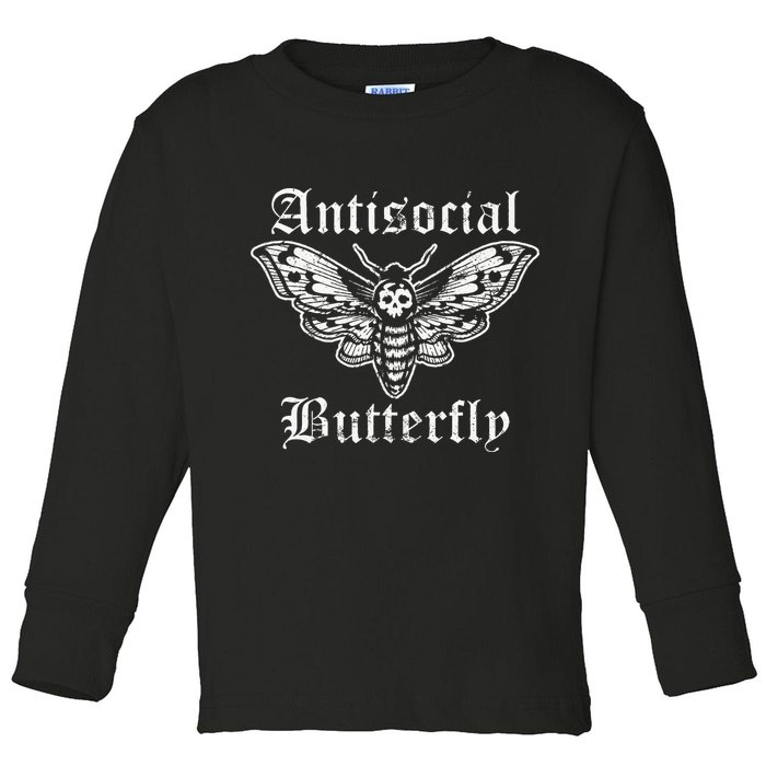 Funny Antisocial Butterfly Introvert Distressed Design Toddler Long Sleeve Shirt