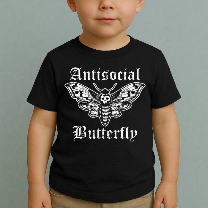 Funny Antisocial Butterfly Introvert Distressed Design Toddler T-Shirt